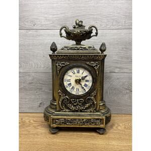 Antique Louis XVI Gilt Bronze French Electric Mantel Clock 11”H Working